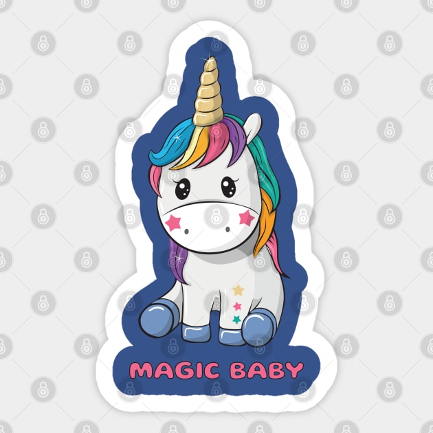 Cute little unicorn girl with coloured hair and words magic baby Sticker by playmanko